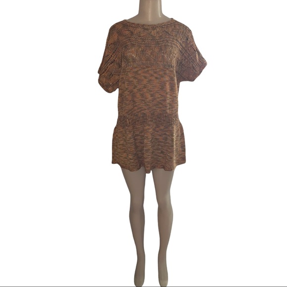 Handmade Boho Brown Orange Crochet Knitted Sweater Mini Dress or Tunic Top - Picture 3 of 4